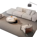Modern White Modular Sofa And Round Coffee Table Set With Gray Rug Accent Chair