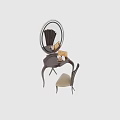 Elegant Wooden Dressing Table Design With Round Mirror Chair And Decorative Items