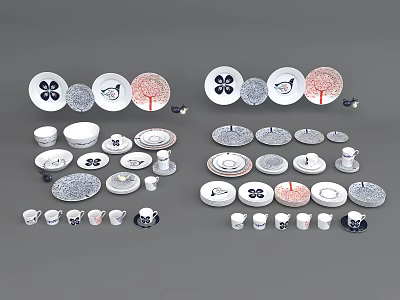 Modern cutlery and dishes combination 3d model