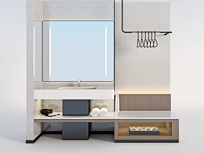 Elegant Modern Bathroom Washbasin With Mirror Countertop Towels Storage And Cabinets 3d model