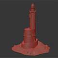 Historic Lighthouse Tower with Spiral Structure Green Top and Rocky Base Model 3d model