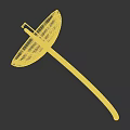 Gray 3D Rendered Object With Circular Top Radial Lines And Curved Handle Design