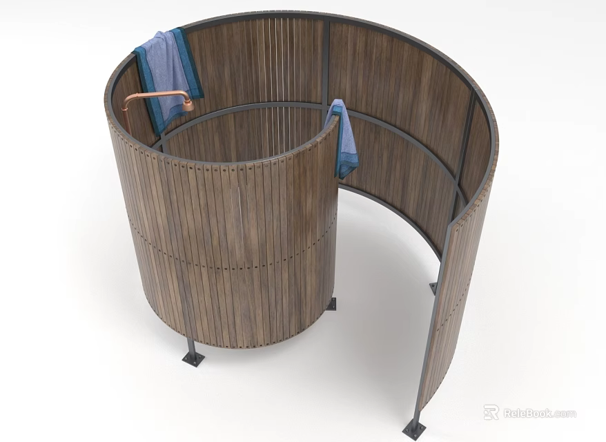 Circular Arched Wooden Screen With Blue Towel And Metal Stands Texture Design 3d model 