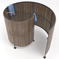Circular Arched Wooden Screen With Blue Towel And Metal Stands Texture Design