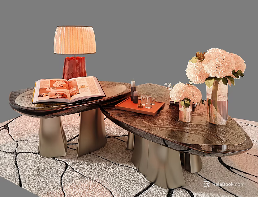 Luxury Modern Irregular Marble Coffee Table Set With Exquisite Living Room Decor Accessories 3d model 