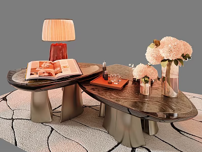 Luxury Modern Irregular Marble Coffee Table Set With Exquisite Living Room Decor Accessories 3d model