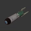 Military Weapon Featuring Silver Body Green Section Black Base Blue Component and Metal Fins Design