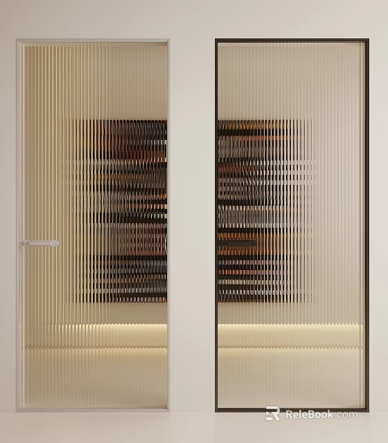 Hinged Door With Glass Panel And Vertical Stripe Design For Modern Interior 3d model 