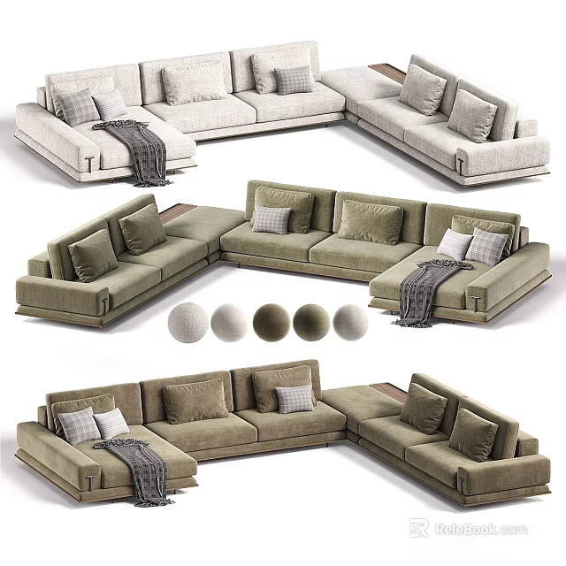 Modern Sectional Sofa With Multiple Colors Comfortable Pillows And Soft Throw Blankets 3d model 