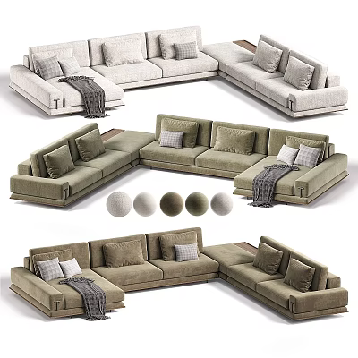 Modern Sectional Sofa With Multiple Colors Comfortable Pillows And Soft Throw Blankets 3d model