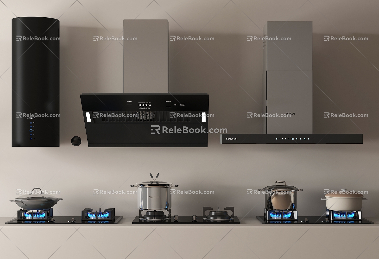 Range hood gas stove integrated stove stove 3d model