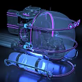 Futuristic Underwater Vehicle With Transparent Cockpit Neon Purple Lights And Metallic Frame
