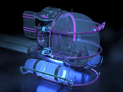 Futuristic Underwater Vehicle With Transparent Cockpit Neon Purple Lights And Metallic Frame 3d model