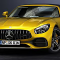 Yellow Mercedes-Benz Convertible Car With Open Top And Sporty Front Grille Headlights