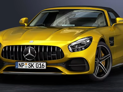 Yellow Mercedes-Benz Convertible Car With Open Top And Sporty Front Grille Headlights 3d model