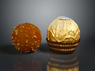 Chocolate Balls With Golden Wrapper And Nutty Crunchy Surface Design 3d model