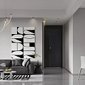 Modern Living Dining Room Design With Gray Sofa Black Coffee Table Chandelier And White Chairs
