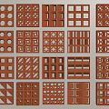 Brown Building Components with Various Hollow Patterns and Geometric Designs Neatly Arranged 3d model