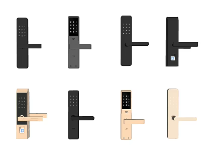Smart Door Handles With Various Modern Designs And Different Finishes For Home Security 3d model