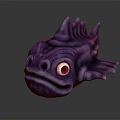 Purple Large Eyed Fantasy Fish Creature Character With Red Pupils Unique Head And Spiky Fins