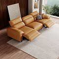 Brown Reclining Leather Sofa Set With Wooden Wall And Natural Window View 3d model