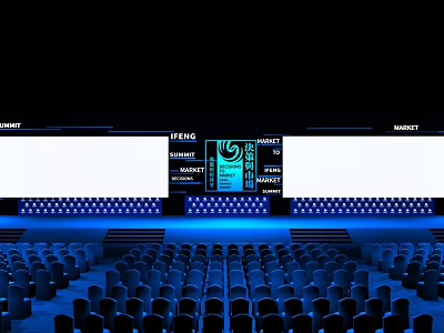 Contemporary Summit Hall With Multiple Screens And Blue Lit Seating Arrangement 3d model