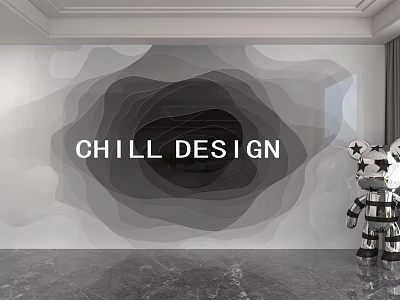 Abstract Gray Layered Background Wall With Chill Design And Robot Ornament 3d model