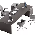 Modern Office Desk With Dark Surface Laptop Documents And Ergonomic Chairs 3d model