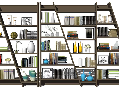 Stylish Home Bookcase With Shelves Full Of Books Photo Frames And Decorative Items 3d model