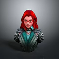 3D Female Character Bust With Red Hair Green Glasses And Ornate Armor Details