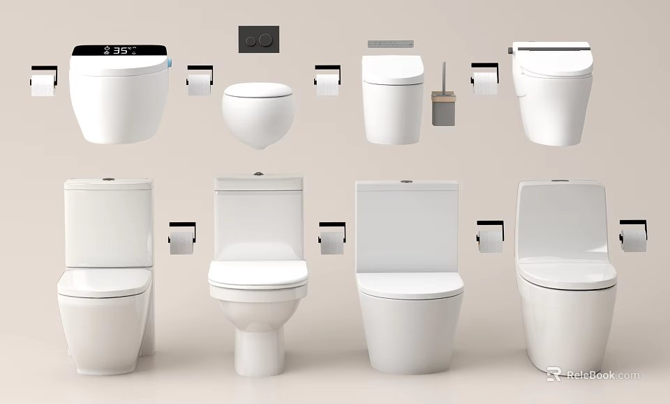 Various Modern Toilet Designs Showcasing Different Styles And Bathroom Features 3d model 