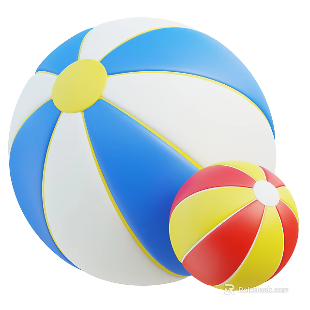 Vibrant Large And Small Beach Balls In Blue White Yellow Red Colors 3d model 