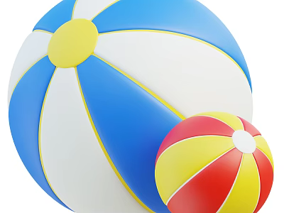Vibrant Large And Small Beach Balls In Blue White Yellow Red Colors 3d model