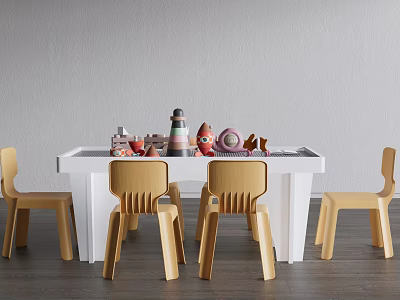 Kids Activity Table With Wooden Chairs And Colorful Toys In Play Area 3d model