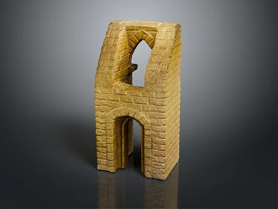 Yellow Brick Building Model Featuring Arch Door And Upper Window Structure 3d model