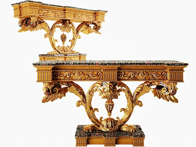Luxury Ornate Gold Console Table With Intricate Carved Details And Marble Top 3d model