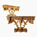 Luxury Ornate Gold Console Table With Intricate Carved Details And Marble Top