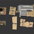 Packed Household Items In Various Sizes Of Cardboard Boxes And Wooden Crates