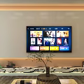 Modern Living Room Interior Design with Wall Mounted TV Display Shelf Coffee Table and Plant