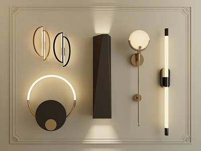Modern Wall Lamps Featuring Contemporary Designs And Various Geometric Shapes With Gold Black White Finishes 3d model