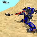 Desert Scene With Blue Robot Scorpion And Flying Helicopter In Action