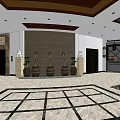 Elegant Front Desk Reception Interior With Wooden Panel Wall Decorative Vases And Marble Flooring