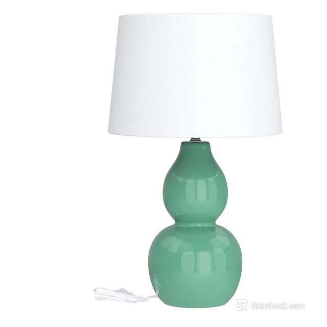 Green Ceramic Gourd Shaped Base Table Lamp With White Fabric Shade 3d model