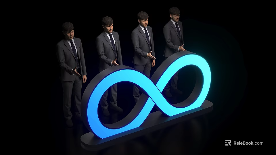 Activation Device with Blue Glowing Infinity Symbol Activated by Men in Suits 3d model 