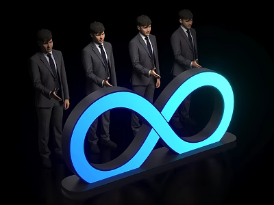 Activation Device with Blue Glowing Infinity Symbol Activated by Men in Suits 3d model