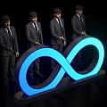 Activation Device with Blue Glowing Infinity Symbol Activated by Men in Suits