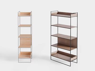 Contemporary Metal Frame Wooden Shelving Units With Open Tiers And Multiple Shelves 3d model