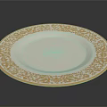 Elegant White Dinner Plate With Gold Floral Pattern And Classic Design 3d model