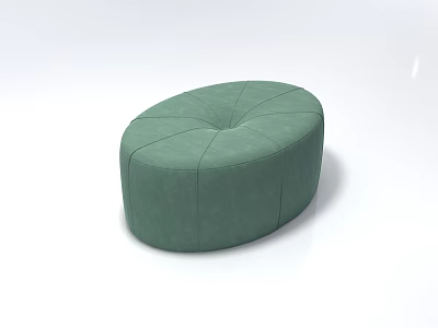 Green Round Upholstered Ottoman With Stitched Top Design For Living Room 3d model
