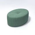 Green Round Upholstered Ottoman With Stitched Top Design For Living Room